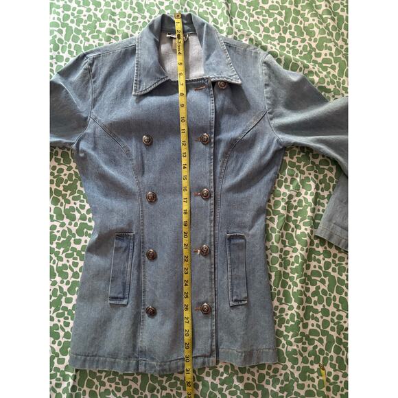 Vintage 80s 90s Nada Nuff Contempo Casuals demin double breasted blazer jacket M - Picture 7 of 16